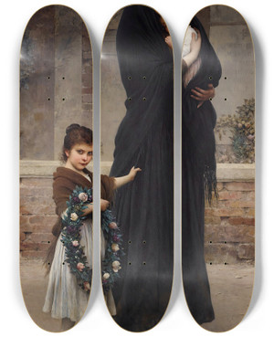 Triptych art skateboard deck of Eugen Von Blaas Semper Vivit Amor by Eugen Von Blaas (1843-1931)
