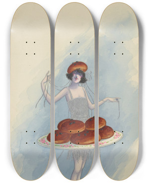 Triptych art skateboard deck of Will R Barnes Buns by Will R Barnes (1939)