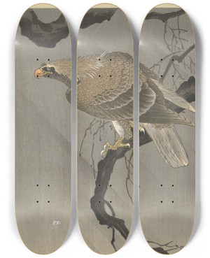Triptych art skateboard deck of Ohara Koson Eagle On Branch by Ohara Koson (1877-1945)
