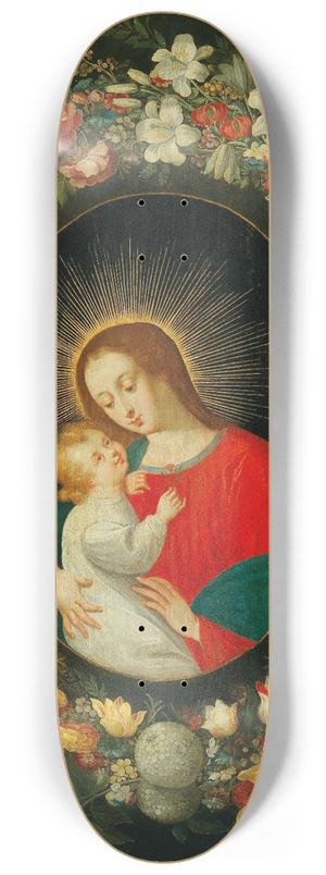 Jan Brueghel the Younger - The Virgin and Child in a cartouche surrounded by a garland of flowers 8.25 inch art skate deck Jan Brueghel the Younger - The Virgin and Child in a cartouche surrounded by a garland of flowers 8.25 inch art skate deck