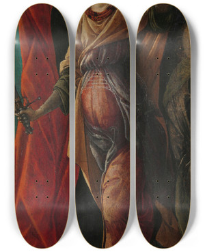 Triptych art skateboard deck of Sandro Botticelli Judith With The Head Of Holofernes by Sandro Botticelli (1444-1510)