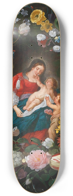 Jan Brueghel the Younger - The Virgin and Child with the Infant Saint John the Baptist surrounded by a garland of flowers 8.25 inch art skate deck Jan Brueghel the Younger - The Virgin and Child with the Infant Saint John the Baptist surrounded by a garland of flowers 8.25 inch art skate deck