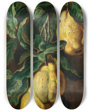 Triptych art skateboard deck of Ludwig Adam Kunz Quinces by Adam Ludwig Kunz (1857-1929)