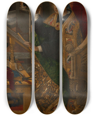 Triptych art skateboard deck of Bartolom Bermejo Saint Augustine by Bartolome Bermejo (1440-1501)