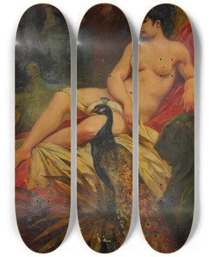 Triptych art skateboard deck of Hermann Schneider Anmuth by Hermann Schneider (1847-1918)