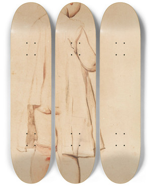 Triptych art skateboard deck of Eugen Von Blaas A Girl Standing Study For Il Buon Fratello by Eugen Von Blaas (1843-1931)