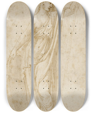 Triptych art skateboard deck of Giulio Romano Athene by Giulio Romano (1492-1546)