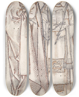 Triptych art skateboard deck of Sir Edward Coley Burnejones St Nicholas And St Stephen by Sir Edward Coley Burne-Jones (1833-1898)