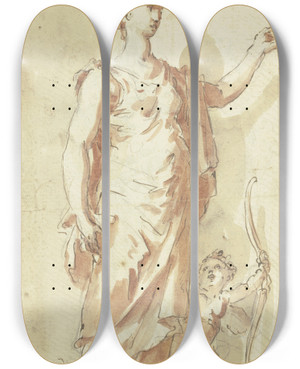 Triptych art skateboard deck of Gaspare Diziani Venus Mit Cupido Scheinskulptur by Gaspare Diziani (1689-1767)