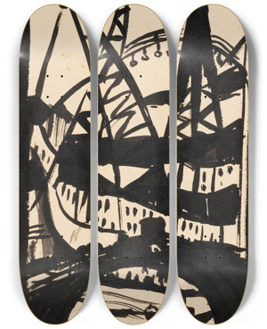 Triptych art skateboard deck of Hermann Stenner Paris Eiffelturm Mit Seinebrcke by Hermann Stenner (1891-1914)