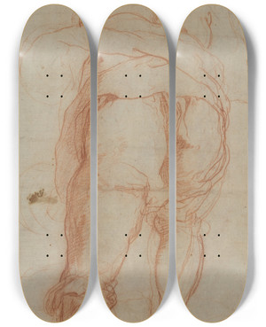 Triptych art skateboard deck of Taddeo Zuccaro A Man Seen From Behind Verso by Taddeo Zuccaro (1529-1566)
