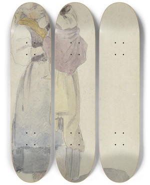 Triptych art skateboard deck of Hugo Kauffmann Mdchen Mit Kind Auf Dem Arm by Hugo Kauffmann (1844-1915)