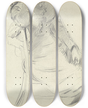 Triptych art skateboard deck of Otto Scholderer Sitzendes Mdchen In Seitenansicht by Otto Scholderer (1834-1902)