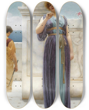 Triptych art skateboard deck of John William Godward The Engagement Ring_1 by John William Godward (1861-1922)