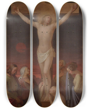 Triptych art skateboard deck of Berndt Abraham Godenhjelm On The Cross by Berndt Abraham Godenhjelm (1799-1881)