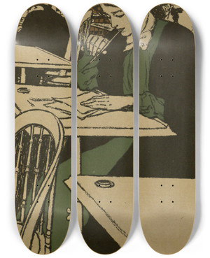 Triptych art skateboard deck of Jessie Willcox Smith January by Jessie Willcox Smith (1863-1935)