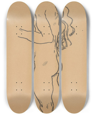 Triptych art skateboard deck of Egon Schiele Standing Nude Girl Facing Left by Egon Schiele (1890-1918)