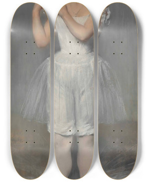 Triptych art skateboard deck of Pierre Carrierbelleuse Ballerina Adjusting Her Shoulder Strap by Pierre Carrier-Belleuse (1851-1932)