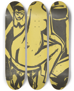Triptych art skateboard deck of Ernst Ludwig Kirchner Sitzendes Mdchen by Ernst Ludwig Kirchner (1880-1938)