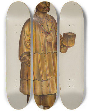 Triptych art skateboard deck of Chris Makrenos Tea Store Figure_2 by Chris Makrenos (20-)