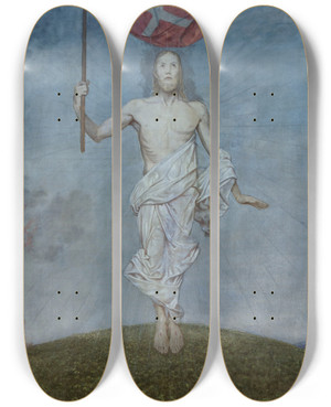 Triptych art skateboard deck of Hans Thoma Ostertriptychon Auferstehung Christi by Hans Thoma (1839-1924)