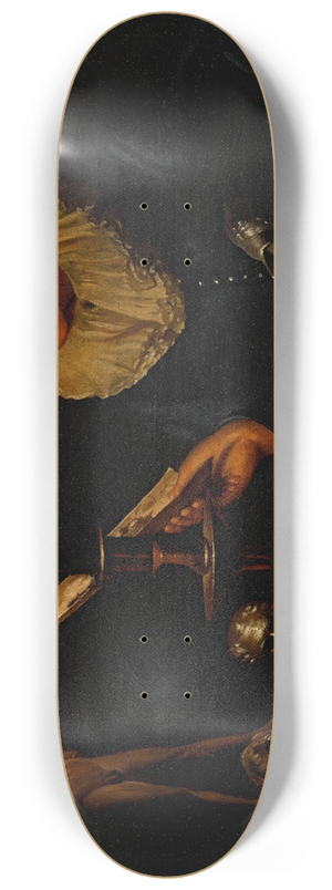 Adam de Coster - Boy behind a table with statuettes reading by candlelight 8.25 inch art skate deck