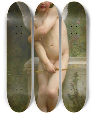 Triptych art skateboard deck of William Bouguereau Lamour Piqu by William Bouguereau (1825-1905)