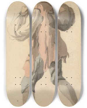 Triptych art skateboard deck of William Marlow Man Carrying Bundle On His Back by William Marlow (1740-1813)