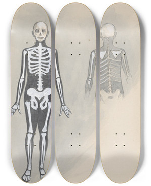 Triptych art skateboard deck of Will R Barnes Skeletons Front Back by Will R Barnes (1939)