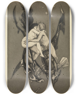 Triptych art skateboard deck of Max Klinger Verfhrung Ein Leben Opus Viii Blatt 4 by Max Klinger (1857-1920)