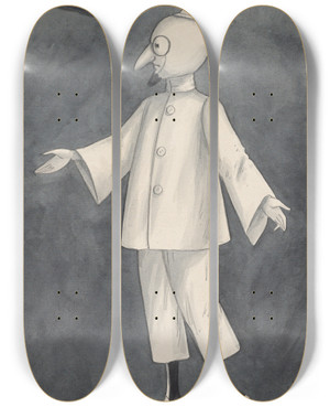 Triptych art skateboard deck of Will R Barnes Glooms by Will R Barnes (1939)