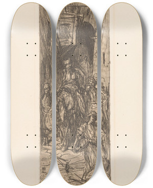 Triptych art skateboard deck of Marius Bauer Straat In Caro by Marius Bauer (1867-1932)