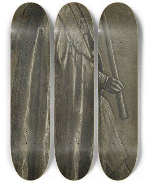 Triptych art skateboard deck of Vittore Carpaccio Bishop Holding A Candle by Vittore Carpaccio (1465-1525)