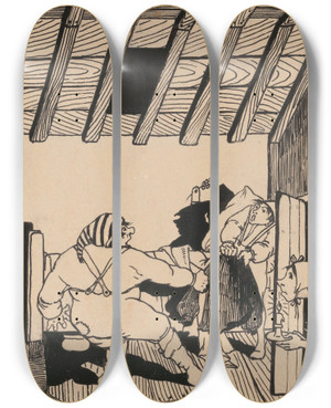 Triptych art skateboard deck of Karel Collens Book Illustration_3 by Karel Collens (1869-1901)