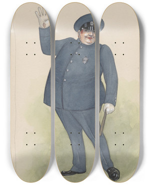 Triptych art skateboard deck of Will R Barnes The Cop by Will R Barnes (1939)