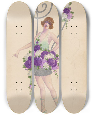 Triptych art skateboard deck of Will R Barnes 9Violets by Will R Barnes (1939)