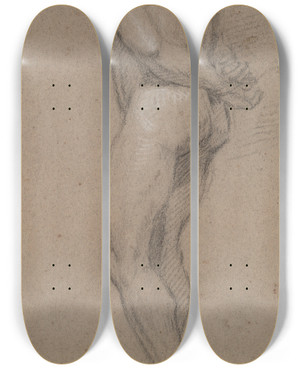 Triptych art skateboard deck of Abraham Bloemaert Standing Malenude by Abraham Bloemaert (1564-1651)