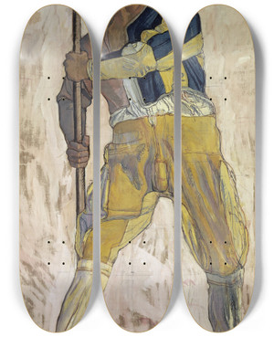 Triptych art skateboard deck of Ferdinand Hodler Warrior With Halberd by Ferdinand Hodler (1853-1918)