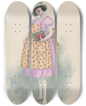 Triptych art skateboard deck of Will R Barnes School Kid6 by Will R Barnes (1939)