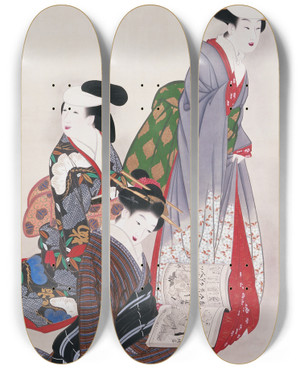 Triptych art skateboard deck of Yamaguchi Soken Young Maidens by Yamaguchi Soken (1759-1818)