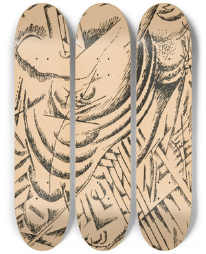 Triptych art skateboard deck of Rudolf Bauer Lithographno14 by Rudolf Bauer (1889-1953)