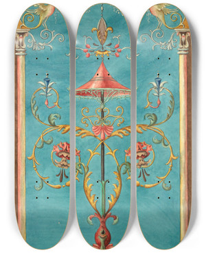 Triptych art skateboard deck of Elizabeth A Nedwill Pompeian Ornament by Elizabeth A Nedwill (19-)