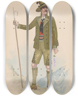 Triptych art skateboard deck of Will R Barnes Swiss Man by Will R Barnes (1939)
