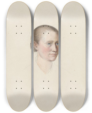 Triptych art skateboard deck of Adolph Tidemand Kvinnehode_1 by Adolph Tidemand (1814-1876)