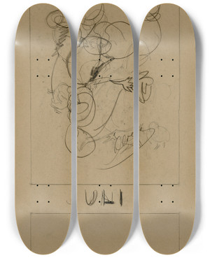 Triptych art skateboard deck of Theo Van Hoytema Akelei Juli by Theo Van Hoytema (1863-1917)