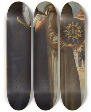 Triptych art skateboard deck of Jacopo Bellini Saint Anthony Abbot And Saint Bernardino Of Siena by Jacopo Bellini (1400-1470)