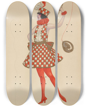 Triptych art skateboard deck of Will R Barnes 2Redsgirls by Will R Barnes (1939)