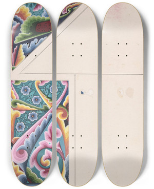Triptych art skateboard deck of Christopher Dresser Design Drawing_5 by Christopher Dresser (1834-1904)