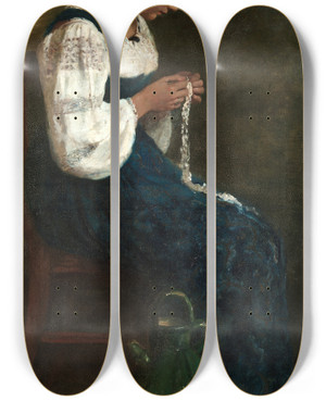 Triptych art skateboard deck of George B Butler Capri Lace Maker by George B Butler (1838-1907)