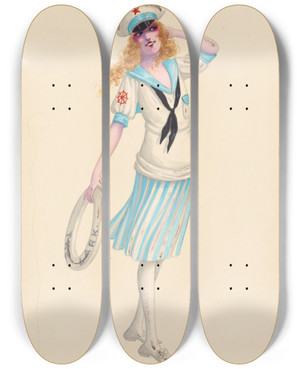 Triptych art skateboard deck of Will R Barnes Yachting 3 by Will R Barnes (1939)
